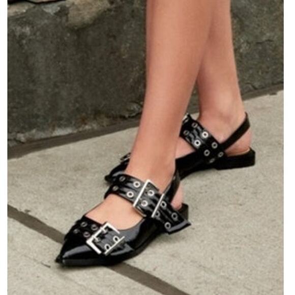 NWB Steven Madden Women's Graya Black Patent Slingback Flats Size 9 - Picture 1 of 12